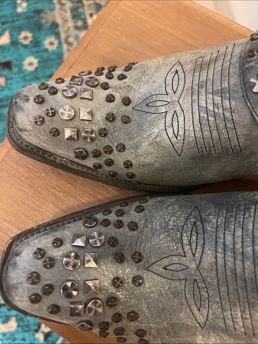 Double D Ranch Distressed Studded Gray Cowboy Boots - Picture 5 of 10